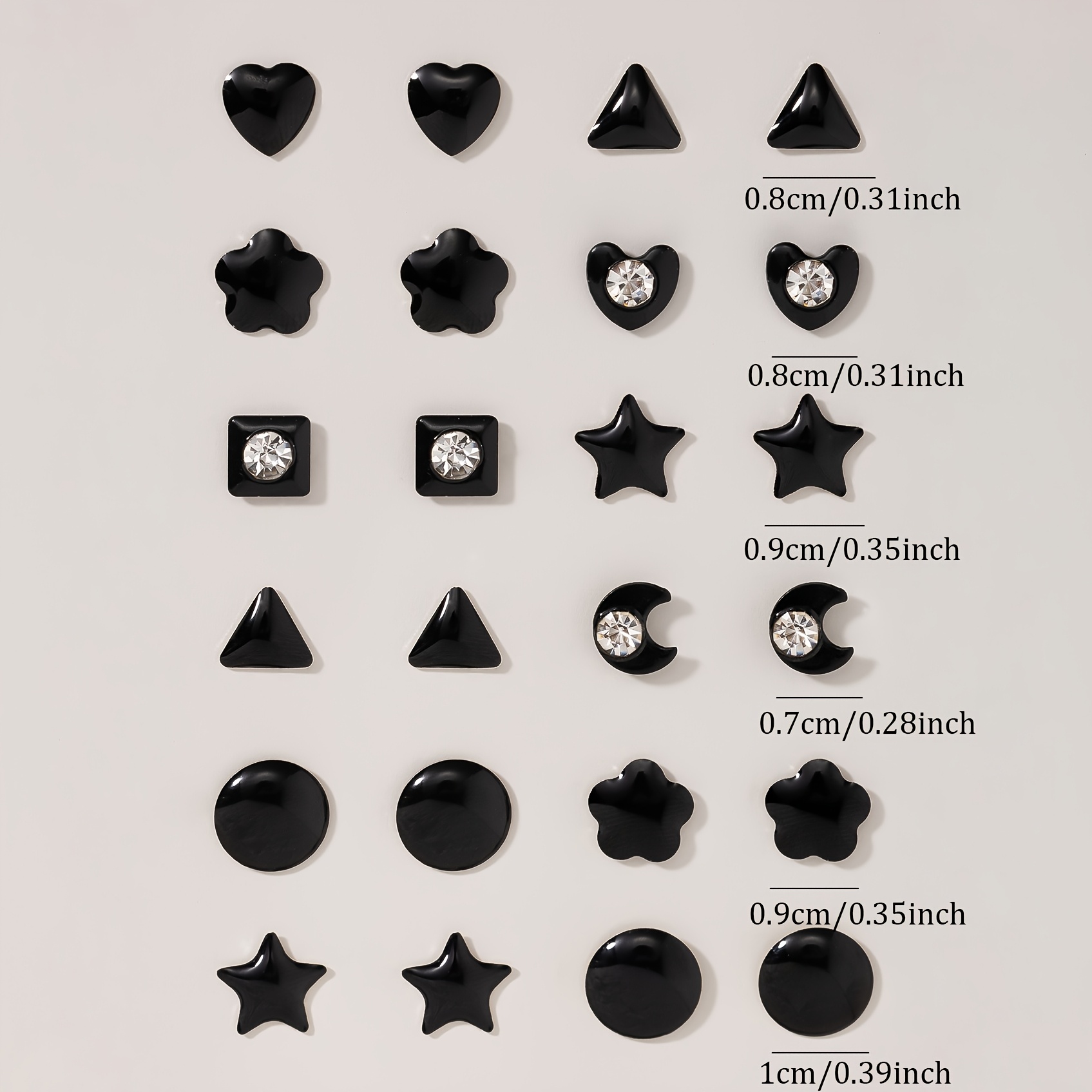 12 Pairs Rhinestone Accented Stud Earrings Set - Stainless Steel Posts